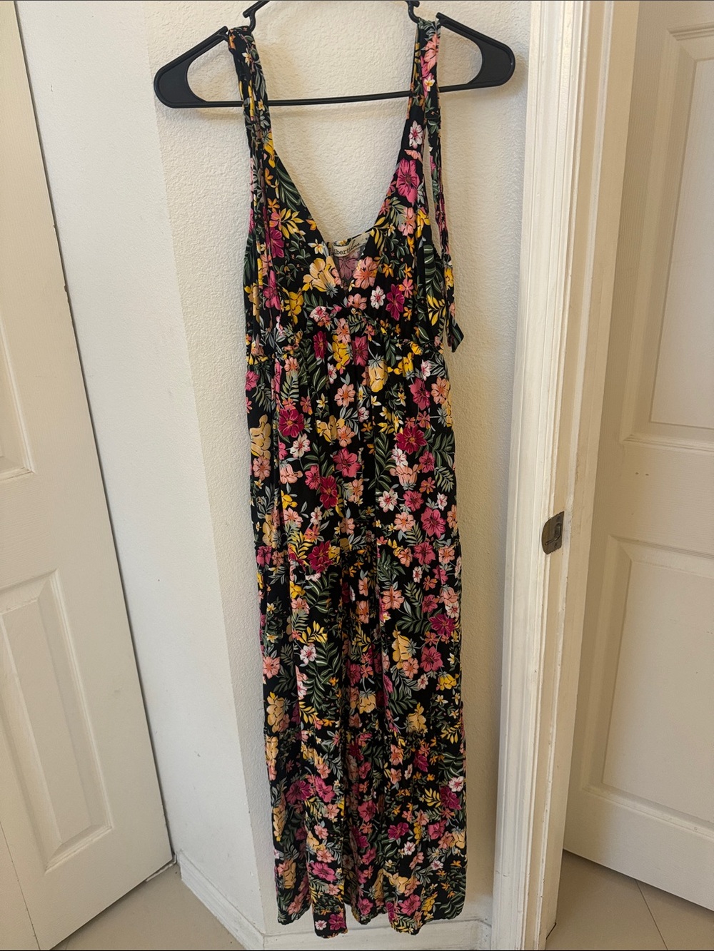 Liberty Love Black Floral Maxi Dress with Pink & Yellow Blooms